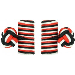 Red, White and Black Silk Barrel Knot Cufflinks 