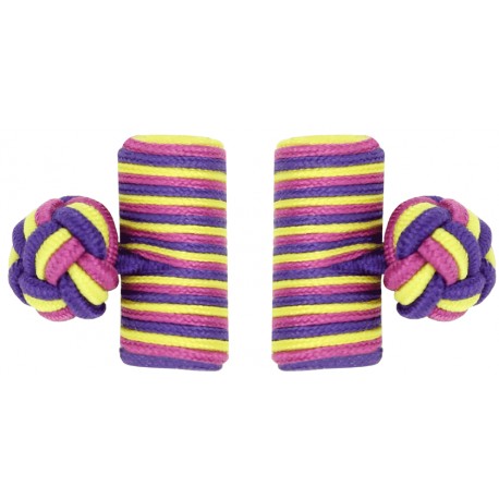 Fucshia, Yellow and Purple Silk Barrel Knot Cufflinks 