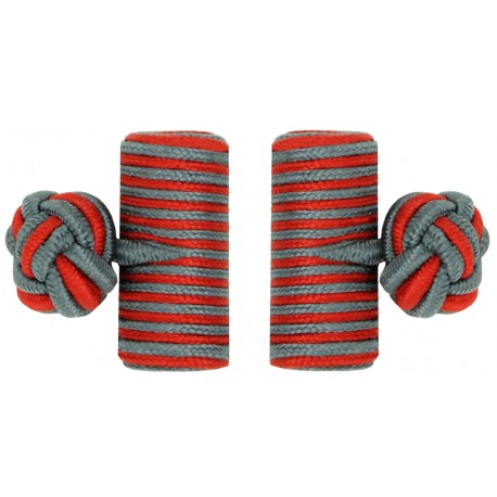 Grey and Deep Red Silk Barrel Knot Cufflinks