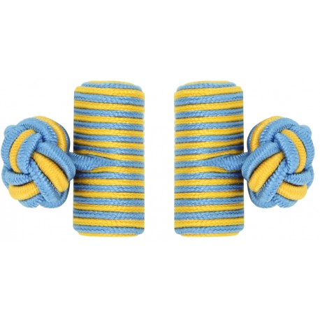 Light Blue and Dark Yellow Silk Barrel Knot Cufflinks