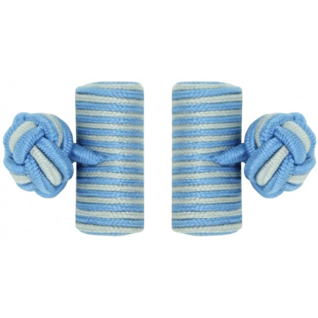 Light Blue and Light Grey Silk Barrel Knot Cufflinks