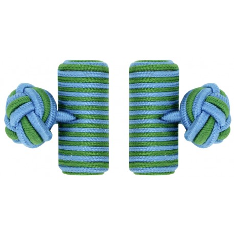 Light Blue and Grass Green Silk Barrel Knot Cufflinks