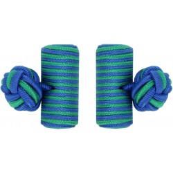Cobalt Blue and Green Silk Barrel Knot Cufflinks