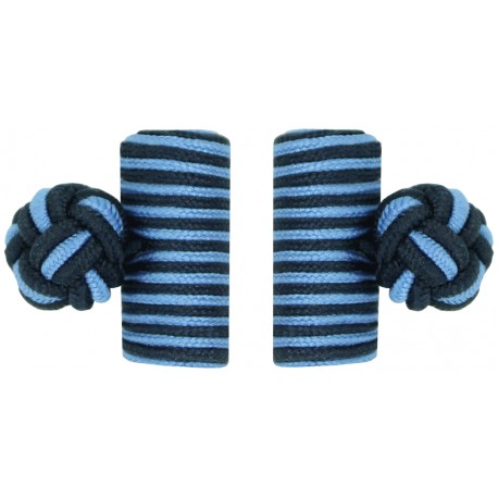Navy Blue and Light Blue Silk Barrel Knot Cufflinks