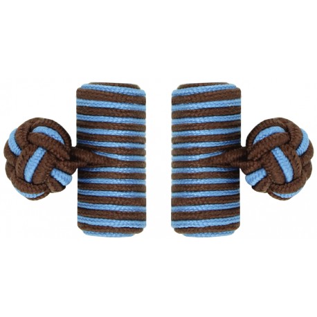 Dark Brown and Light Blue Silk Barrel Knot Cufflinks