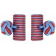 Light Blue and Deep Red Silk Barrel Knot Cufflinks