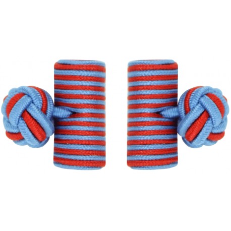 Light Blue and Deep Red Silk Barrel Knot Cufflinks
