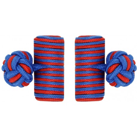 Cobalt Blue and Deep Red Silk Barrel Knot Cufflinks