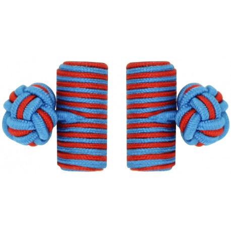 Blue and Deep Red Silk Barrel Knot Cufflinks