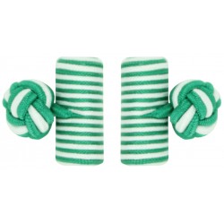 Green and White Silk Barrel Knot Cufflinks