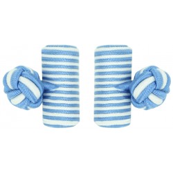 Light Blue and White Silk Barrel Knot Cufflinks