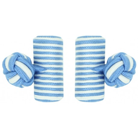 Light Blue and White Silk Barrel Knot Cufflinks