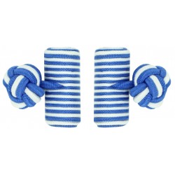 Cobalt Blue and White Silk Barrel Knot Cufflinks