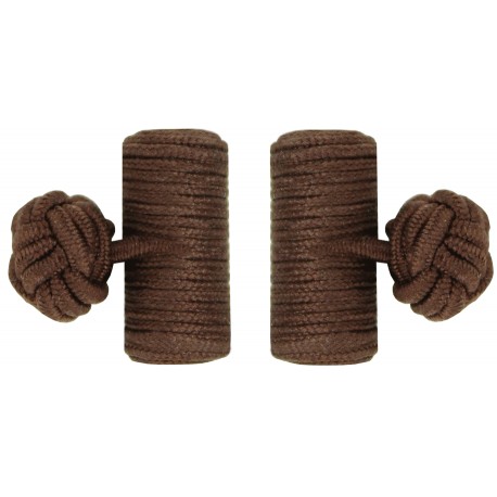 Dark Brown Silk Barrel Knot Cufflinks