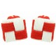 Red and White Silk Square Knot Cufflinks 