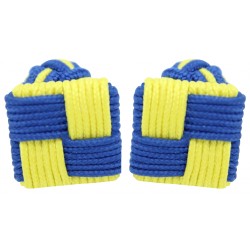 Blue and Yellow Silk Square Knot Cufflinks