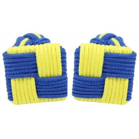 Blue and Yellow Silk Square Knot Cufflinks