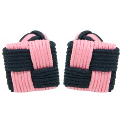 Navy Blue and Pink Silk Square Knot Cufflinks