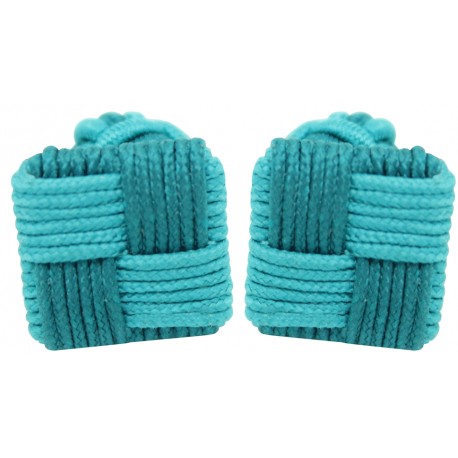 Turquoise and Bottle Green Silk Square Knot Cufflinks