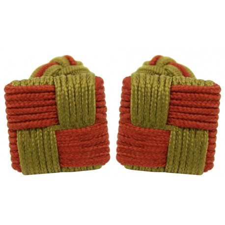Burgundy and Olive Green Silk Square Knot Cufflinks