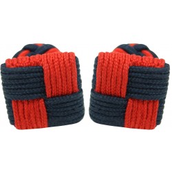 Red and Navy Blue Silk Square Knot Cufflinks