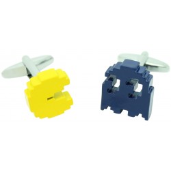 3D Blue and Yellow Pac-Man Cufflinks
