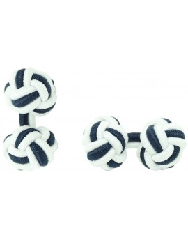 White and Navy Blue Silk Knot Cufflinks