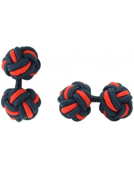 Navy Blue and Red Silk Knot Cufflinks 