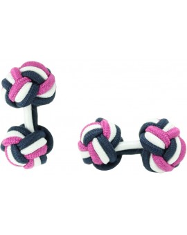Navy Blue, White and Fuchsia Silk Knot Cufflinks