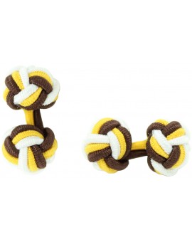 Brown, Dark Yellow and White Silk Knot Cufflinks