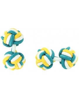 Boutons de manchette boule élastique vert bouteille-blanc-jaune foncé