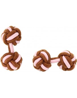 Brown and Light Pink Silk Knot Cufflinks 