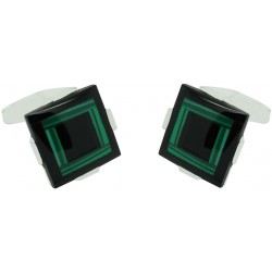 Sterling Silver Black and Green Square Cufflinks 