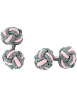 Grey and Light Pink Silk Knot Cufflinks 
