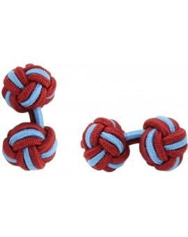 Burgundy and Light Blue Silk Knot Cufflinks 