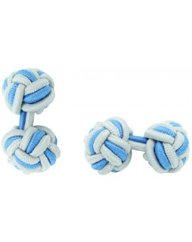 Light Grey and Blue Silk Knot Cufflinks 
