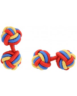 Camel, Cobalt Blue and Red Silk Knot Cufflinks
