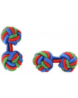 Cobalt Blue, Red and Green Grass Silk Knot Cufflinks