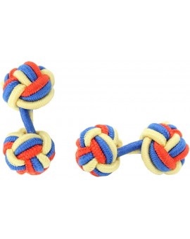Light Yellow, Cobalt Blue and Red Silk Knot Cufflinks