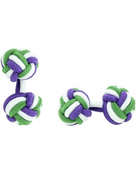 Dark Purple, White and Green Grass Silk Knot Cufflinks
