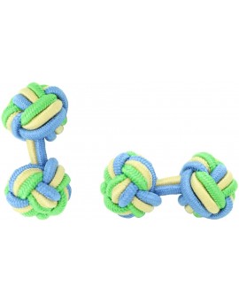 Blue, Yellow and Light Green Silk Knot Cufflinks