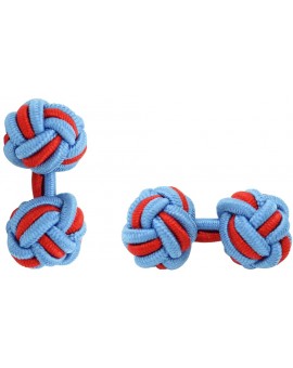 Light Blue and Red Silk Knot Cufflinks 