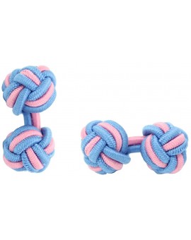Light Blue and Pink Silk Knot Cufflinks 