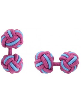Fuchsia and Light Blue Silk Knot Cufflinks 