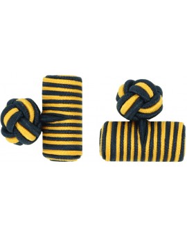 Navy Blue and Dark Yellow Silk Barrel Knot Cufflinks