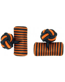 Navy Blue and Orange Silk Barrel Knot Cufflinks