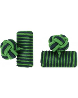 Grass Green and Navy Blue Silk Barrel Knot Cufflinks