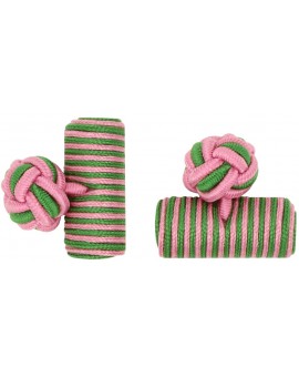 Pink and Grass Green Silk Barrel Knot Cufflinks