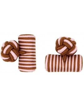 Brown and Light Pink Silk Barrel Knot Cufflinks
