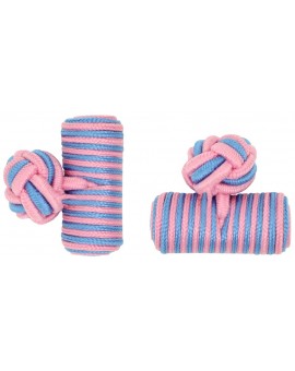 Pink and Light Blue Silk Barrel Knot Cufflinks